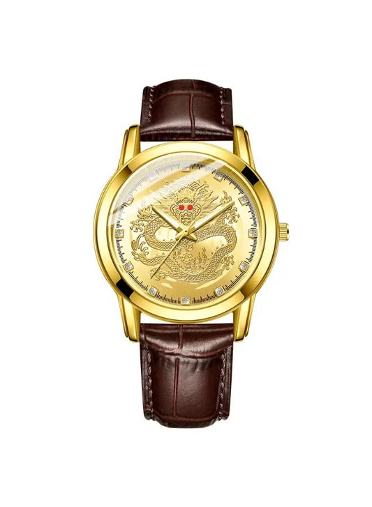 Men Luxury Dragon Dial Watch  Gold Quartz Edition
